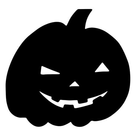 Black silhouette of a Halloween pumpkin. Hand drawn vector illustration. Isolated element on a white backgroundのイラスト素材
