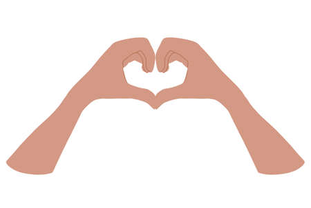 Hands folded in the shape of a heart. Self-love and Support, Valentine Day. Light skin, mutalka. Hand drawn vector illustration isolated on white background. Clip artのイラスト素材