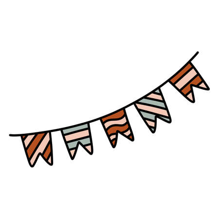 Festive garland flags. Hand drawn vector illustration in doodle style. Isolated element on a transparent backgroundのイラスト素材