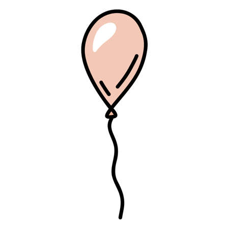 Festive soft pink balloon for birthday or party. Hand drawn vector illustration in doodle style. Isolated element on a transparent backgroundのイラスト素材