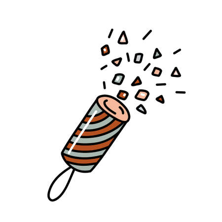 Festive Petard With Confetti. Hand drawn vector illustration in doodle style. Isolated element on a transparent background.のイラスト素材