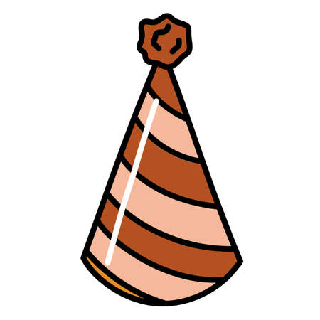 Festive triangular striped birthday cap with pompom. Hand drawn vector illustration in doodle style. Isolated element on a transparent backgroundのイラスト素材