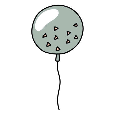 Festive round balloon for birthday or party. Hand drawn vector illustration in doodle style. Isolated element on a transparent backgroundのイラスト素材