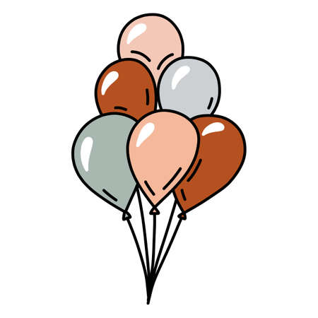 Festive balloons for birthday or party. Bunch of balls. Hand drawn vector illustration in doodle style. Isolated element on a transparent backgroundのイラスト素材
