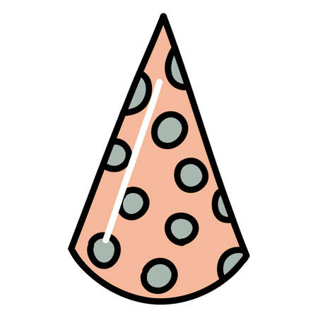 Festive triangular birthday cap with polka dots. Hand drawn vector illustration in doodle style. Isolated element on a transparent backgroundのイラスト素材
