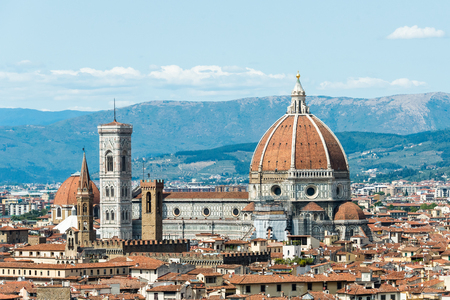 Cathedral of Santa Maria del Fiore on a background of mountainsの写真素材