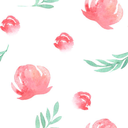 Cute bright watercolor floral pattern with hand drawn flowersの写真素材
