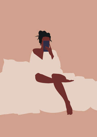 Vector illustration of a woman. Poster on the wall. Boho illustration in minimal style. Line artのイラスト素材