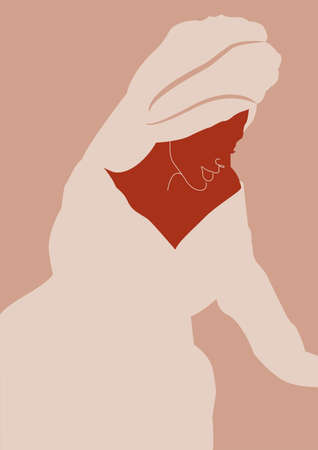 Vector illustration of a woman. Poster on the wall. Boho illustration in minimal style. Line artのイラスト素材