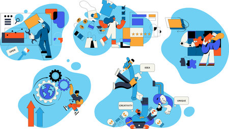 Business people working in the office. Teamwork concept. Vector illustrationのイラスト素材