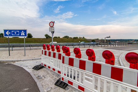 Road fencing and blue skyの写真素材
