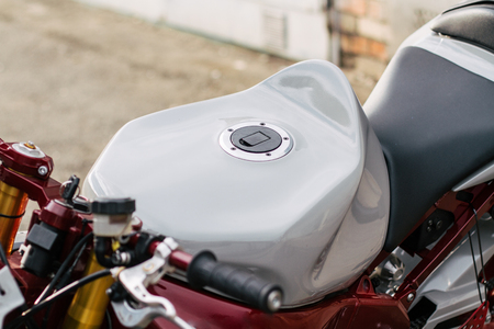 A close up of stunt motorcycle tank, tuned for trick ridingの写真素材
