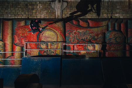 Extreme Bmx Trick in skatepark, urban indoor sportのeditorial素材