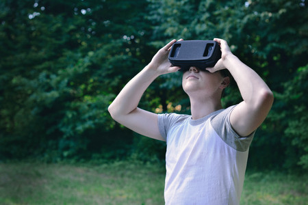 Man in the 3D virtual reality glassesの写真素材