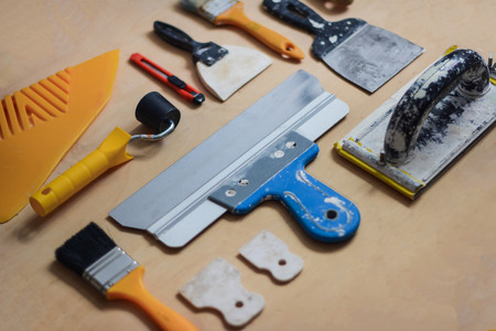 Set of instruments for making repair on woodの写真素材