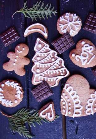 Tasty Cookies for Christmas With Sweet Paintingsの写真素材