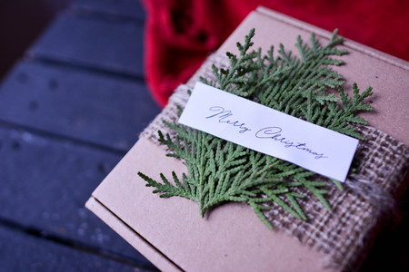 Decorated Christmas Present in the Cardboard Boxの写真素材