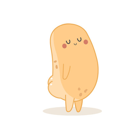 A cute picture of a potato with a funny painted face. Healthy food concept and objects for learning in preschool educationのイラスト素材
