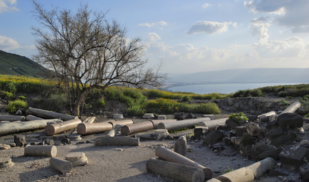 Susita Ruins, Sea of ??Galilee, the Golan Heights, Hippos, Israelの写真素材