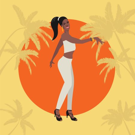 Carribean, latin or african american woman dancing salsa, bachata, merengue, cha-cha, mambo or aother dance.のイラスト素材