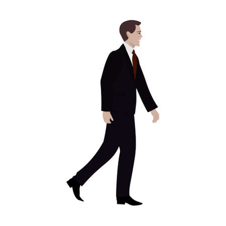 Vector illustration of businessman in suit walking. Side view isolated on white.のイラスト素材
