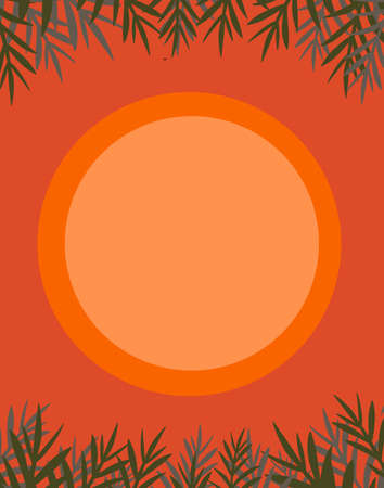 Vector illustration of trendy tropical palm leaves template, frame, poster, card, invite, postcard design warm, hot tropical feelのイラスト素材