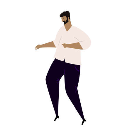 Vector hand drawn cartoon illustration of latino or white man dancing salsa, or merengue. Isolated on white background.のイラスト素材