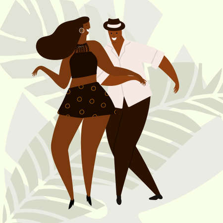Hand drawn vector illustration of a couple dancing sexy fun bachata, salsa, mambo, kizomba dance....