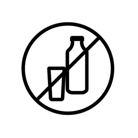 Icon vector illustration of milk bottle and glass as a lactose intolerant concept. Isolated on white background.のイラスト素材