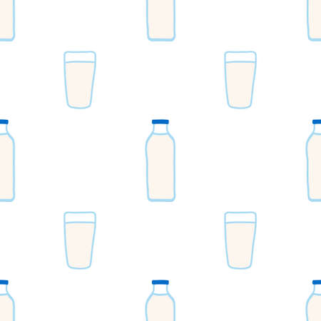 Seamless pattern of milk bottles in hand drawn doodle line style. vector illustration on white backgroundのイラスト素材