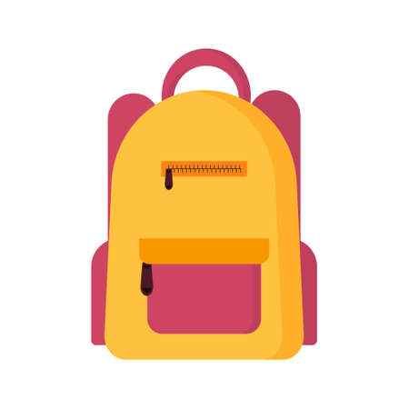 Flat vector illustration of bright yellow, orange and red school backpack. Back to school concept....