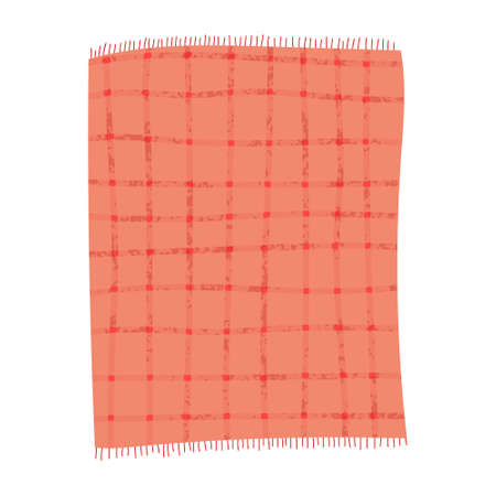Set of hand drawn vector illustration of red or pink checkered picnic blankets. Cartoon doodle style isolated on white backgroundのイラスト素材