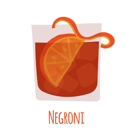 Hand drawn vector illustration of negroni alcoholic cocktail drink. Isolated on white background.のイラスト素材