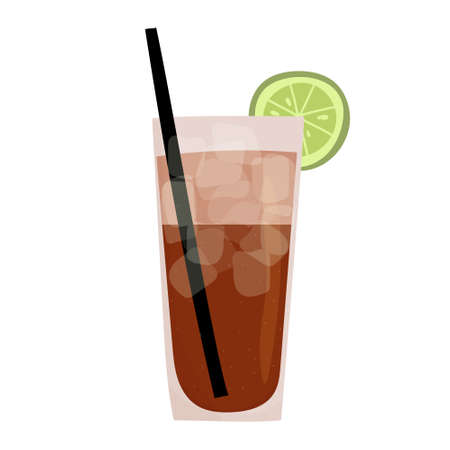 Hand drawn vector illustration of long island iced tea or cuba libre alcoholic cocktail drinks. Isolated on white background.のイラスト素材