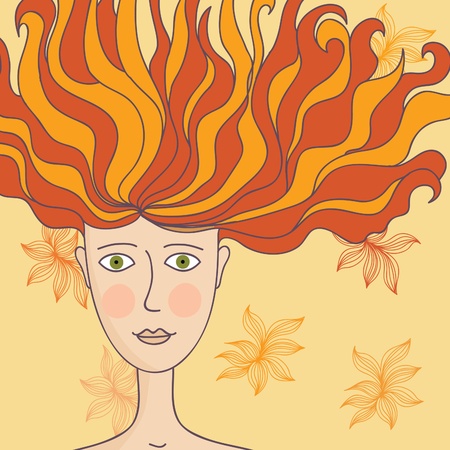 Beautiful girl on summer floral background のイラスト素材