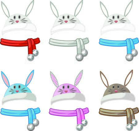 Winter rabbit hat with ears and scarvesのイラスト素材