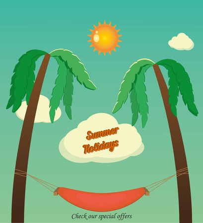 Holidays with palms and hammockのイラスト素材