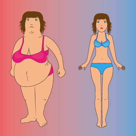 Skinny and fat girlのイラスト素材