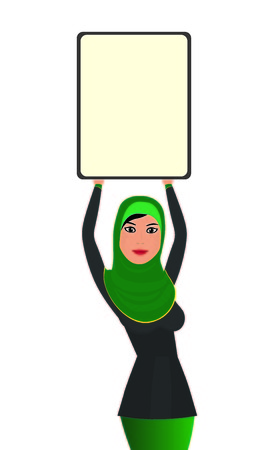 Muslim girl with posterのイラスト素材