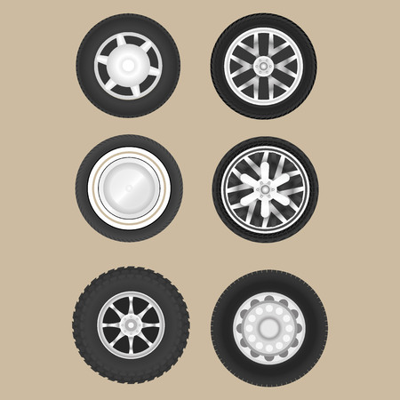 Set of six car wheelsのイラスト素材