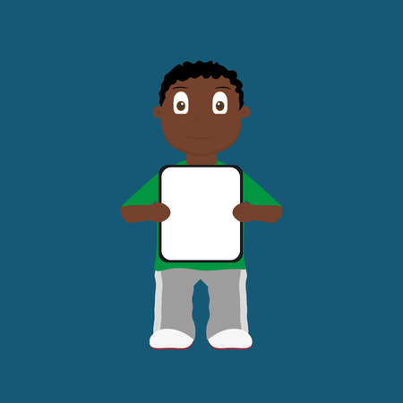 Cartoon african boy holding blank signのイラスト素材