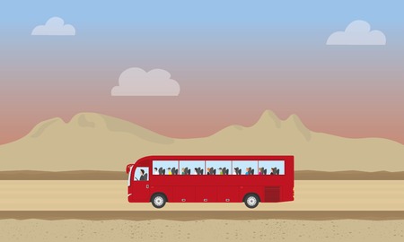 Touristic bus with kids in desertのイラスト素材