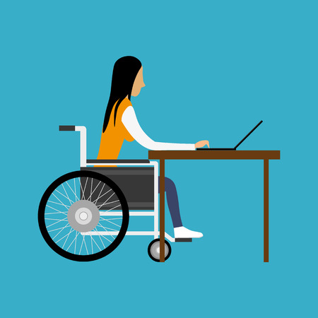 Handicapped woman working with laptopのイラスト素材