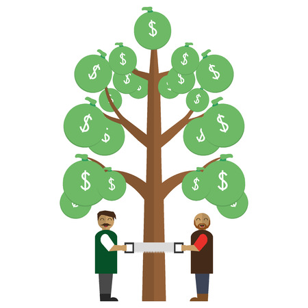 Men sawing money treeのイラスト素材