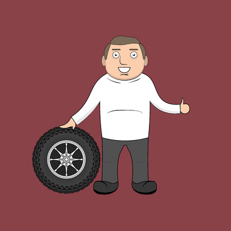 Happy man buy car wheelのイラスト素材