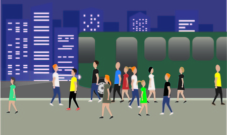 Bus station with people in the cityのイラスト素材