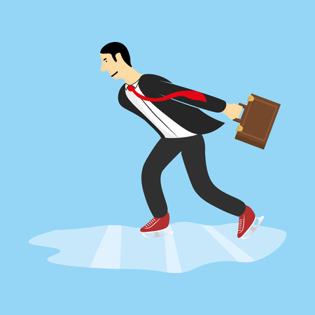 Businessman skating in ice with caseのイラスト素材