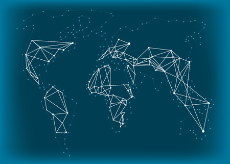 World Map polygonal with capitals spot lights effectのイラスト素材