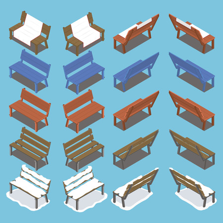 Set of 4 isometric benchのイラスト素材