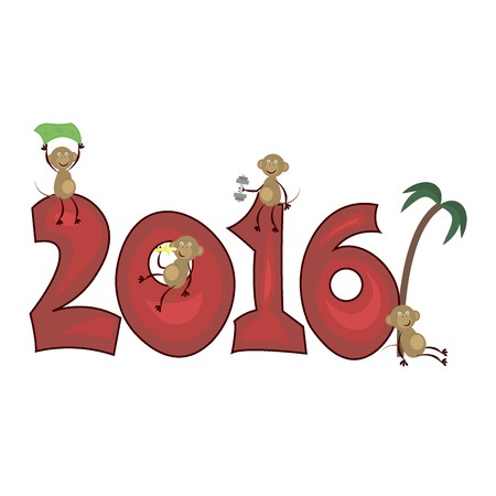 New Year 2016 with funny monkeysのイラスト素材